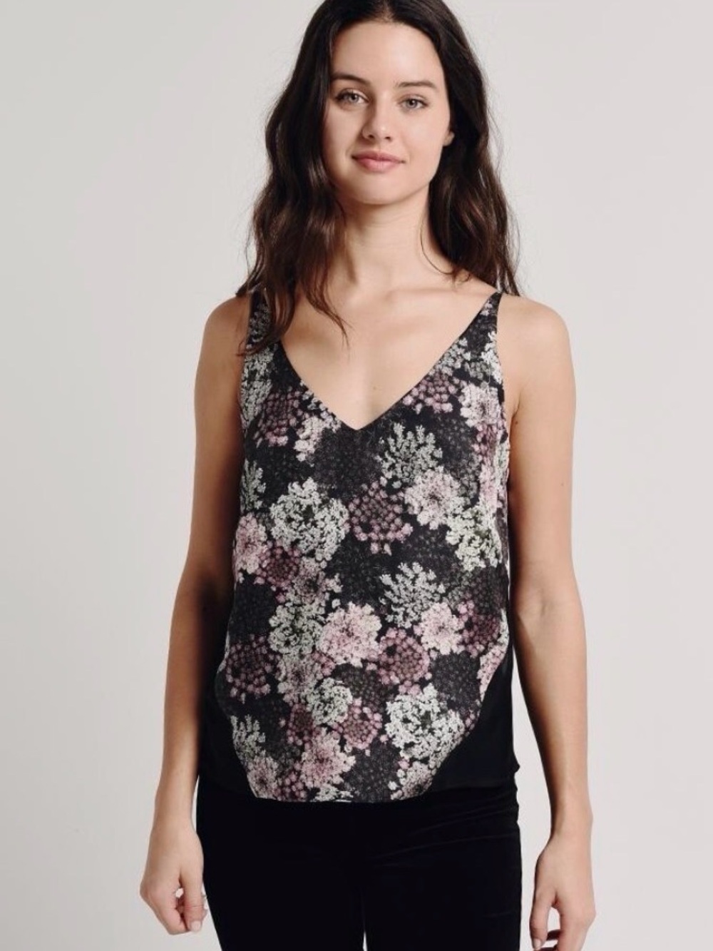 J Brand "Lucy" Silk Cami featuring a Queen Anne's Lace floral print